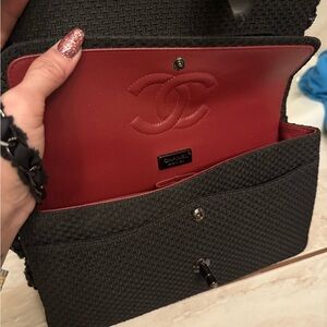 Chanel Textured Black Bag with Red Interior